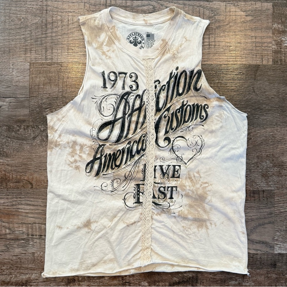 Affliction Women’s Tie Dye Tank Top Lace Accents Biker Motorcycle Grunge Small